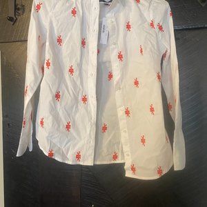 J. Crew White and Red 100% Cotton Blouse (2) NWT